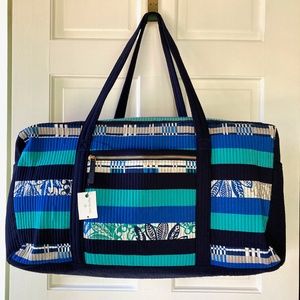 NWT Vera Bradley Large Duffel Santiago Stripes Quilted Cotton 20" X 13" X 11"